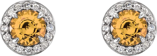 Citrine and Diamond Halo-Style Earrings, 14k White Gold (4 MM) (.125 Ctw, G-H Color, I1 Clarity)