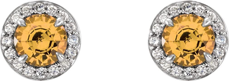 Citrine and Diamond Halo-Style Earrings, 14k White Gold (4 MM) (.125 Ctw, G-H Color, I1 Clarity)