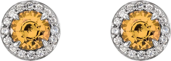 Citrine and Diamond Halo-Style Earrings, Rhodium-Plated 14k White Gold (5 MM) (.16 Ctw, G-H Color, I1 Clarity)