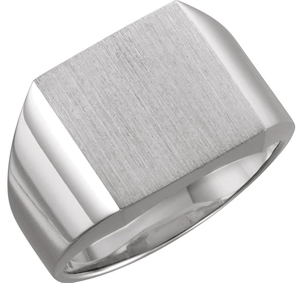 Men's Brushed Signet Ring, 18k White Gold (12mm) Size 9.25