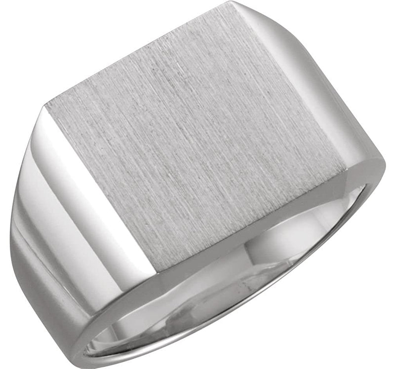 Men's Brushed Signet Ring, Rhodium-Plated 18k White Gold (18mm) Size 11.5