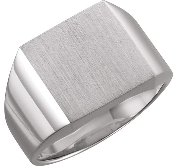 Men's Brushed Signet Semi-Polished 18k White Gold Ring (14mm) Size 6