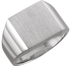 Men's Brushed Open Back Signet Semi-Polished 10k White Gold Ring (18mm) Size 12.25