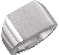 Men's Brushed Signet Ring, 10k X1 White Gold (16mm)