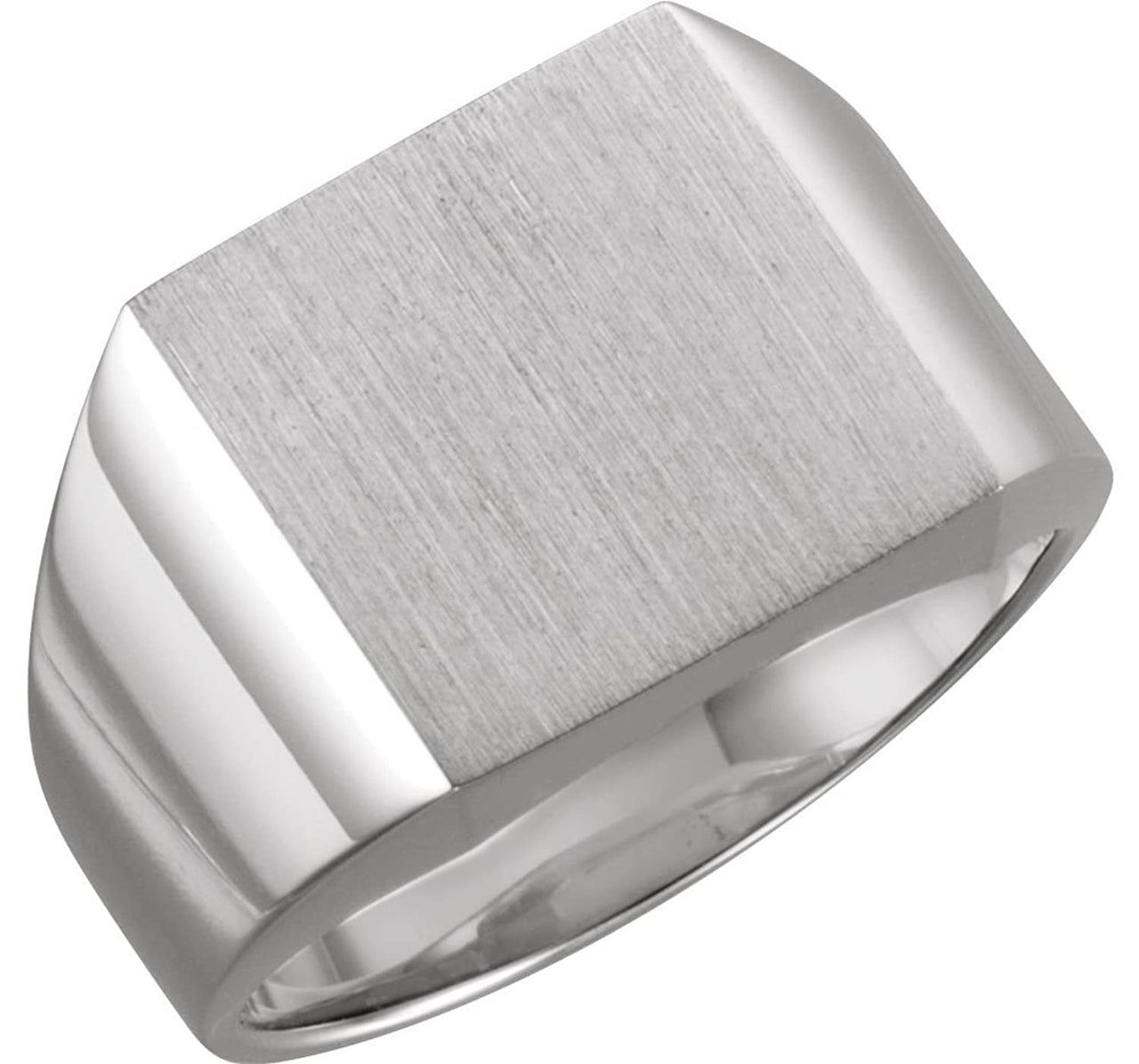 Men's Brushed Signet Semi-Polished Ring, 18k Palladium White Gold (14mm) Size 6