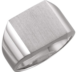 Men's Brushed Signet Ring, 18k Palladium White Gold (16mm)