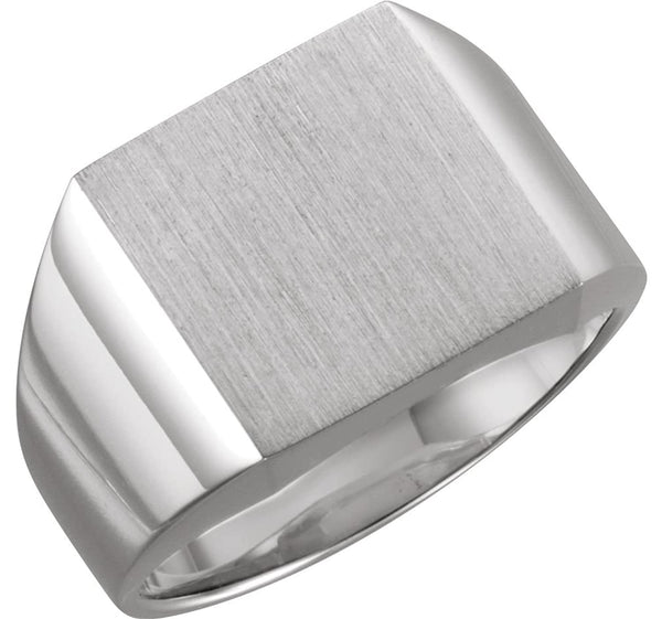 Men's Brushed Signet Ring, 14k White Gold (18mm) Size12.5