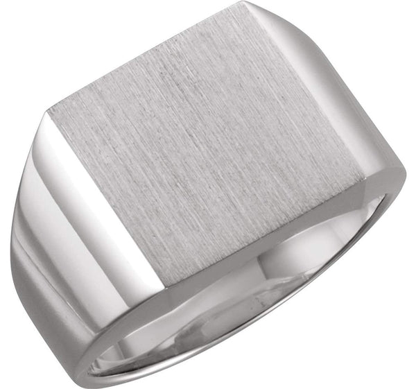 Men's Brushed Signet Semi-Polished 18k White Gold Ring (18mm)