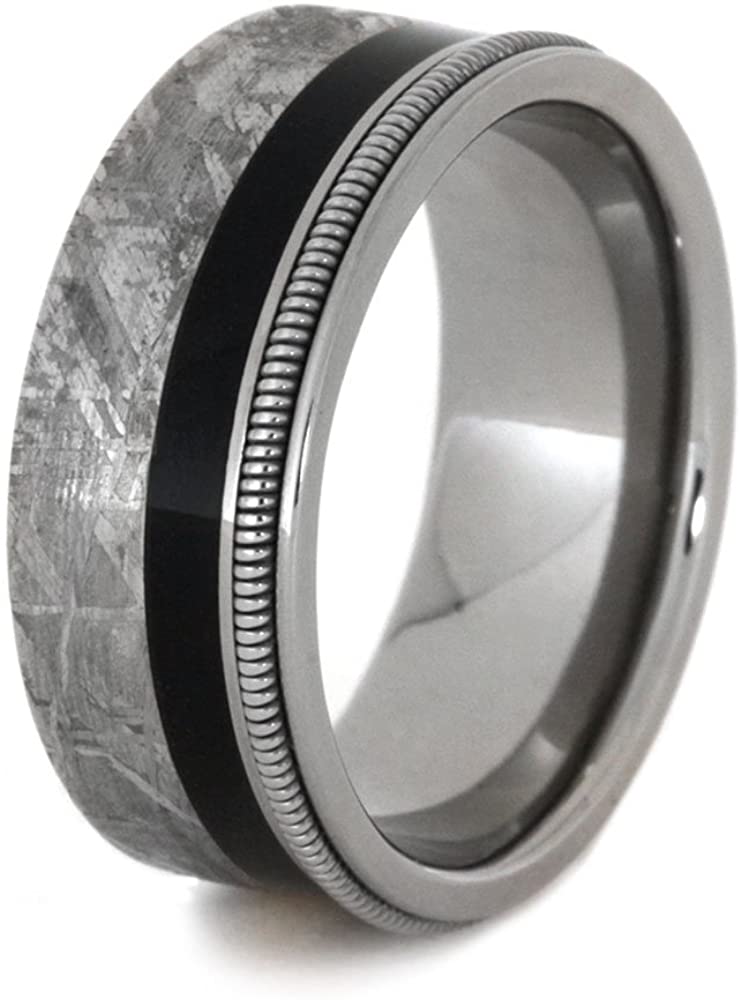 The Men's Jewelry Store (Unisex Jewelry) Meteorite, Ebony Wood, Guitar String 8mm Comfort-Fit Titanium Band, Size 11.25