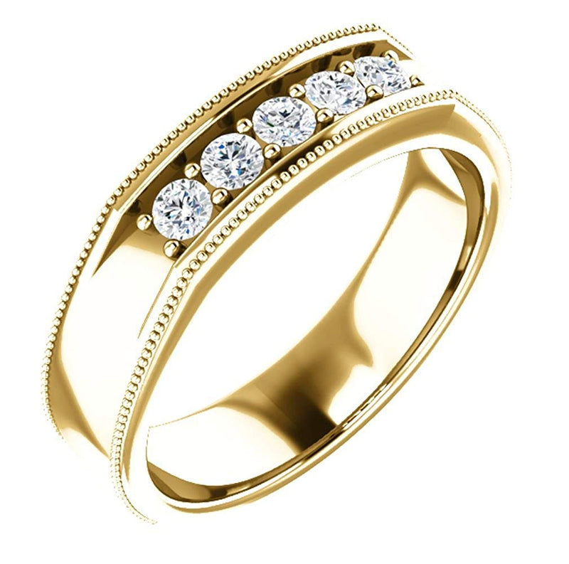 Men's Diamond Beaded Ring, 14k Yellow Gold (.33 Ctw, Color G-H, SI2-SI3) Size 10