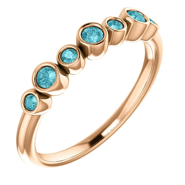 Blue Zircon 7-Stone 3.25mm Ring, 14k Rose Gold, Size 6