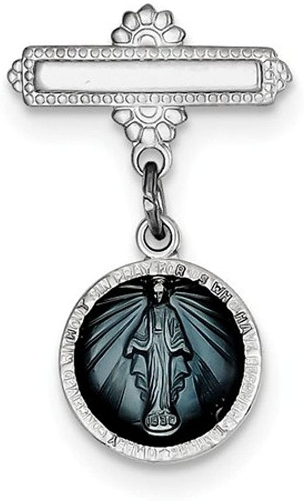 Rhodium-Plated Sterling Silver Miraculous Medal Pin (28X18MM)