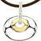 Diamond Oval Pendant 14k Yellow Gold and Sterling Silver Necklace, Brown Leather Cord, 18" (.07 Ctw)