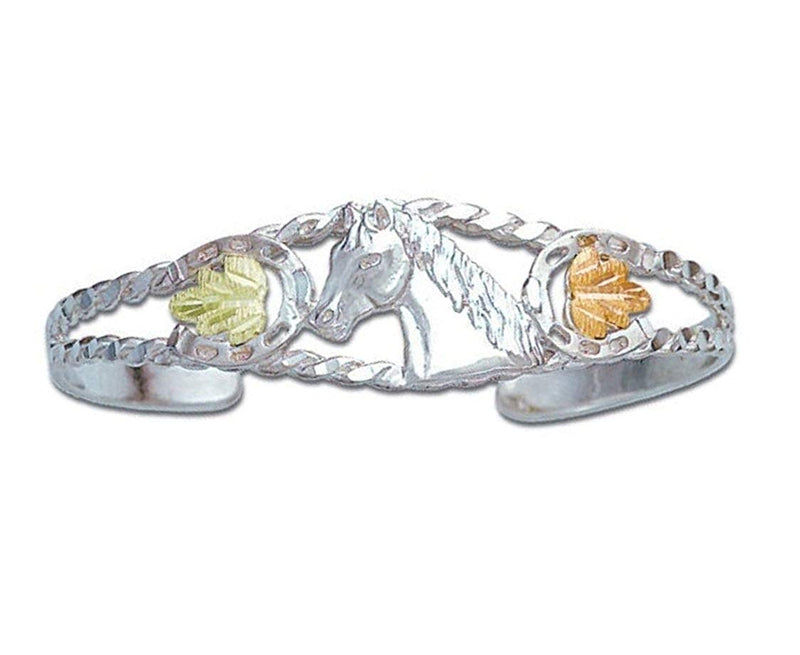 Horse Cuff Bracelet, Sterling Silver, 12k Green and Rose Gold Black Hills Gold Motif