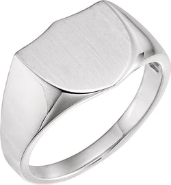 Men's Brushed Closed Back Shield Signet Ring, Rhodium-Plated 14k White Gold (14mm) Size 10.25