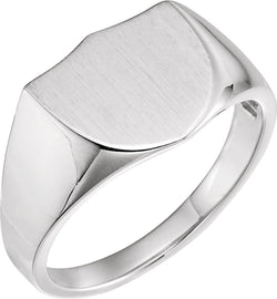 Men's Brushed Closed Back Shield Signet Ring, Sterling Silver (14mm)