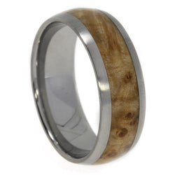 Black Ash Burl Wood 6mm Comfort Fit Titanium Wedding Band, Size 5.25