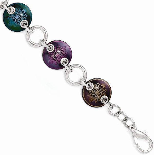 Black Ti, Sterling Silver Anodized Multi-Color 21mm Link Bracelet, 8"