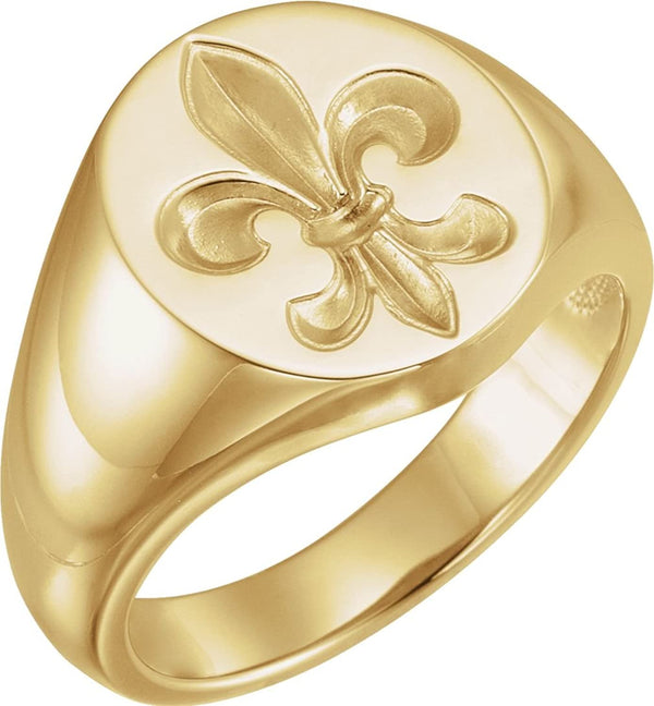 14k Yellow Gold Fleur de Lis Signet Ring, Size 18.5