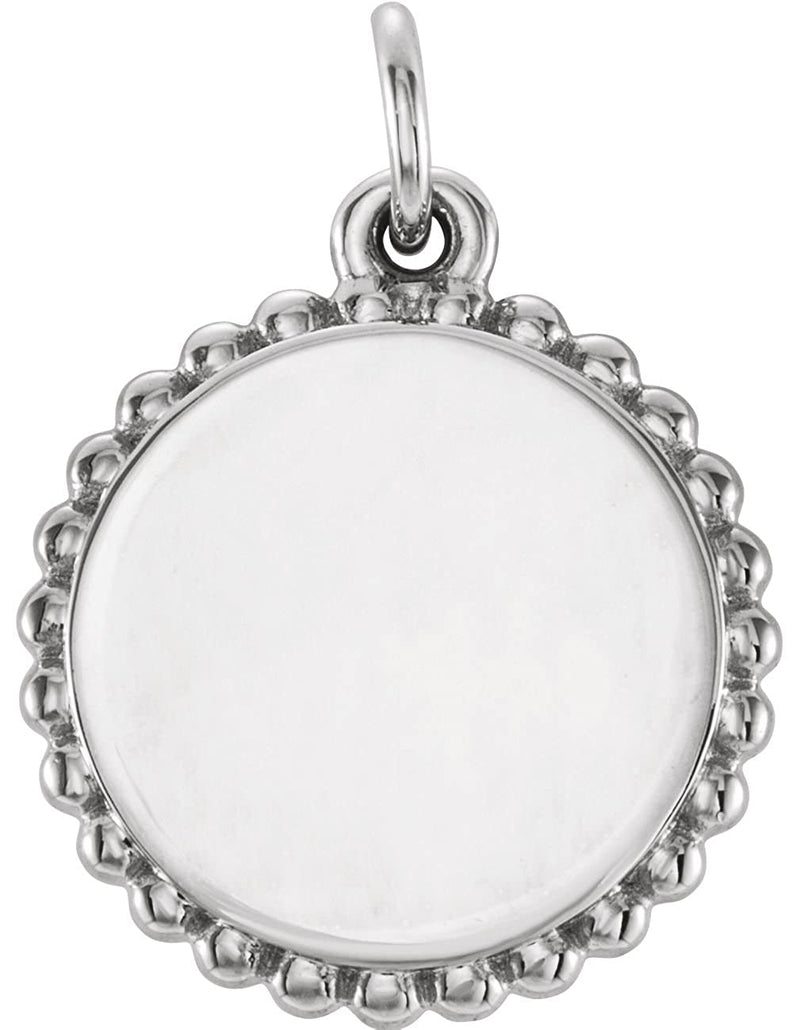 Engrave-able Round Granulated Bead Pendant, Rhodium-Plated 14k White Gold