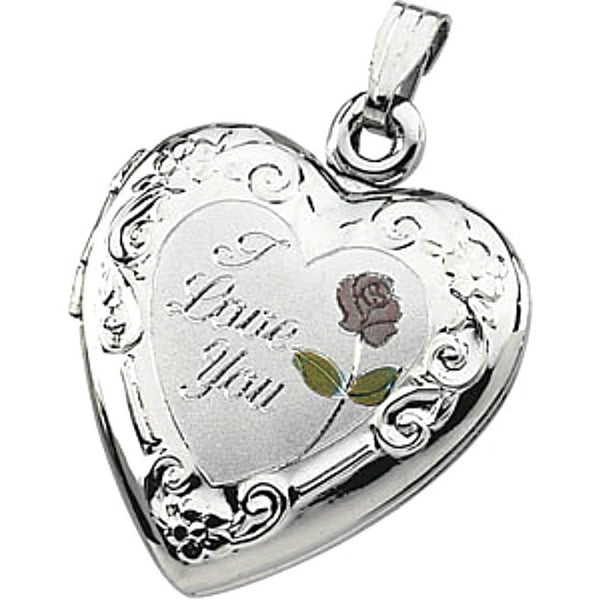 Sterling Silver 'I Love You' Heart Floral Locket