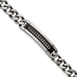 Men's Polished Stainless Steel Black IP-Plated Black CZ Curb Chain ID Bracelet,8.5"