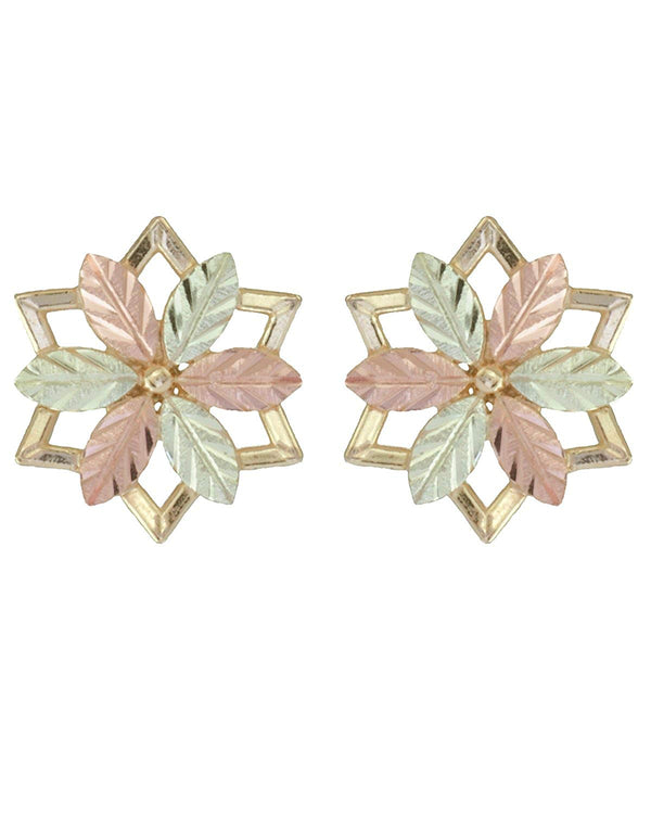 Petals Pinwheel Star Earrings, 10k Yellow Gold, 12k Green and Rose Gold Black Hills Gold Motif