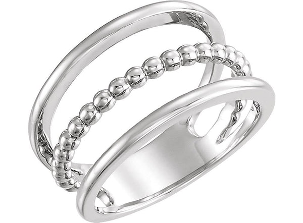 Negative Space Beaded Ring, Rhodium-Plated 14k White Gold, Size 6