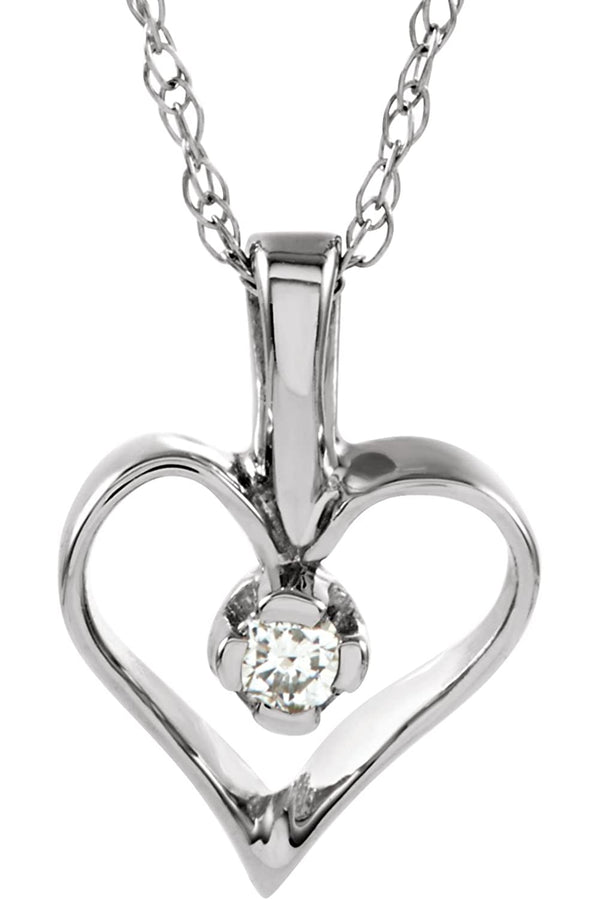 Petite 14k White Gold Diamond Heart Necklace (GH Color, I1 Clarity, .03 Cttw)