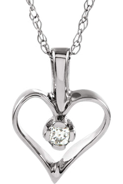 Children's Diamond Heart 14k White Gold Necklace (GH Color, I1 Clarity, .03 Cttw)
