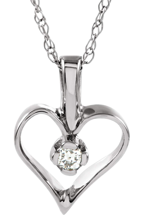 Children's Diamond Heart 14k White Gold Necklace (GH Color, I1 Clarity, .03 Cttw)