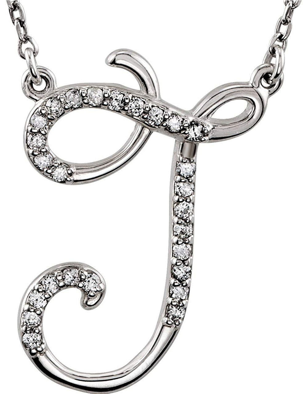 14k White Gold Diamond J Alphabet Initial Script Letter Necklace (GH Color, I1 Clarity, 1/8 Cttw)