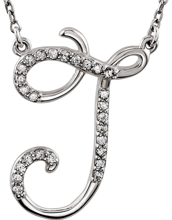 Diamond Initial Letter 'J' Rhodium-Plated 14k White Gold Pendant Necklace, 17" (GH Color, I1 Clarity, 1/8 Cttw)