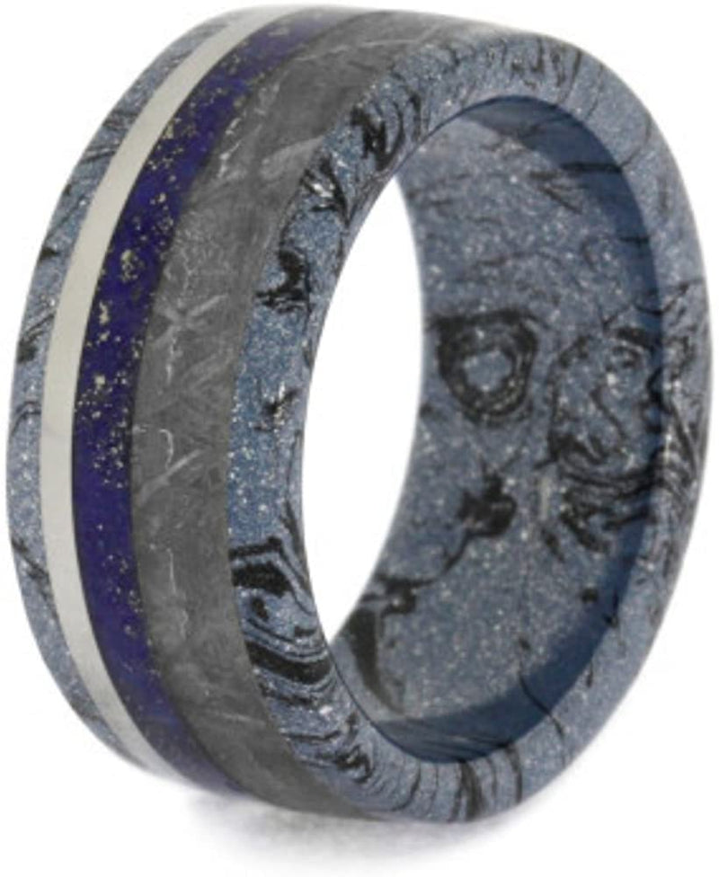 Lapis Lazuli, Gibeon Meteorite, Cobaltium Mokume Gane 9mm Comfort-Fit Titanium Wedding Band, Size 6.75
