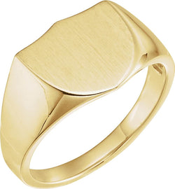 Men's Brushed Closed Back Shield Signet Ring, 14k Yellow Gold (14mm)