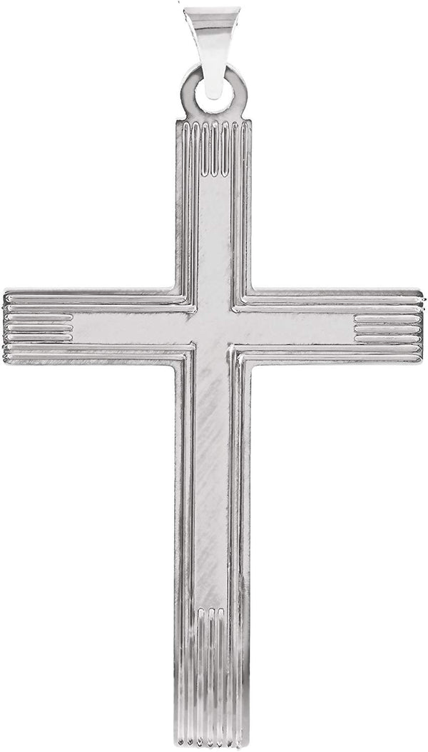 Childrens Rhodium Plate 14k White Gold Cross Pendant with Embossed Cross Inside the Cross