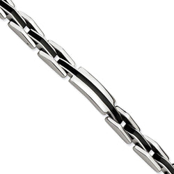 Men's Polished Stainless Steel 9mm Black Enamel Bracelet, 8.5"