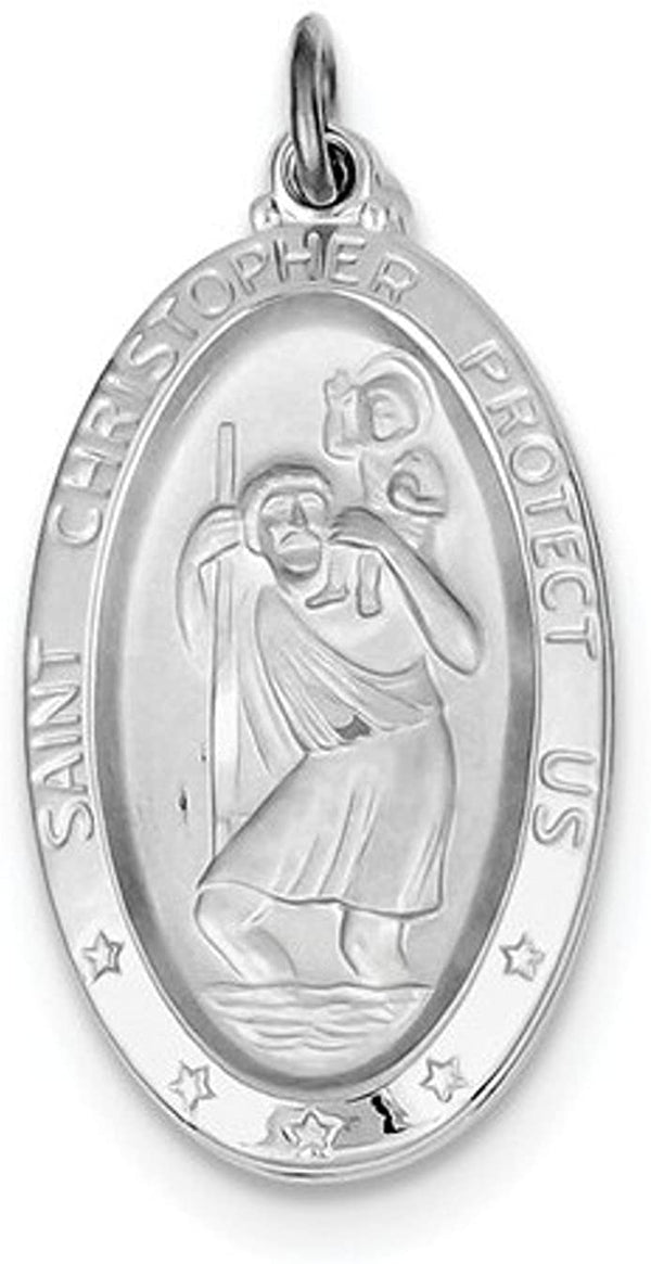 Rhodium-Plated Sterling Sliver St. Christopher Medal (35X17MM)