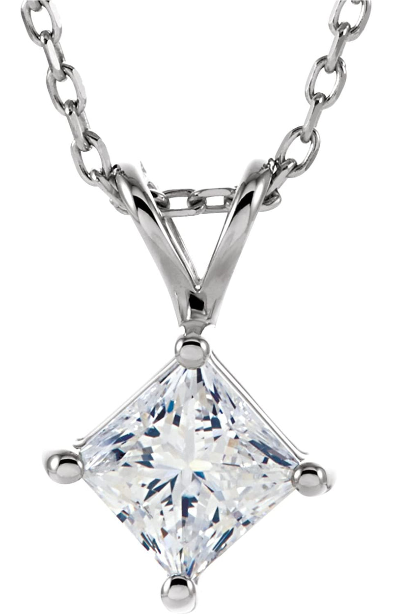 Princess-Cut Diamond Solitaire Pendant Necklace, Rhodium Plate 14k White Gold, 18" (1/2 Ctw, GH, I1)