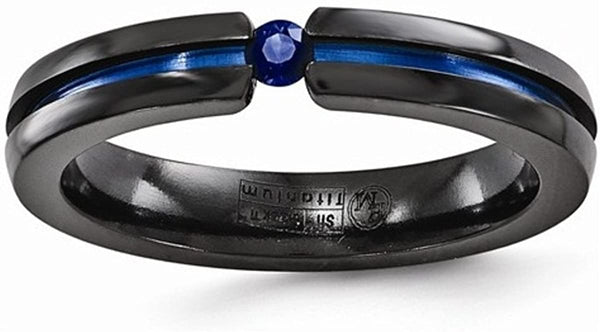 Black Ti Collection Black and Blue Titanium Blue Sapphire 4mm Band