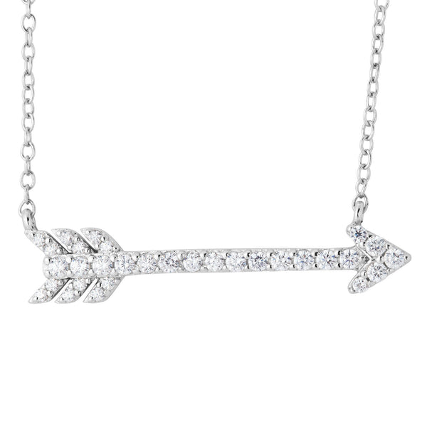 CZ Arrow Rhodium Plated Sterling Silver Necklace, 18"