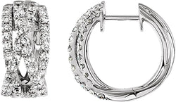 Diamond Criss Cross Hoop Earrings, 14k White Gold (1 3/8 Ctw, H-I Color, I1 Clarity)