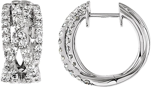 Diamond Criss Cross Hoop Earrings, 14k White Gold (1 3/8 Ctw, H-I Color, I1 Clarity)