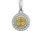 Yellow and White Diamond Halo Pendant in 14k White Gold, (3/8 Cttw)