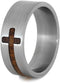 Koa Wood Cross 8mm Comfort-Fit Brushed Titanium Band, Size 14