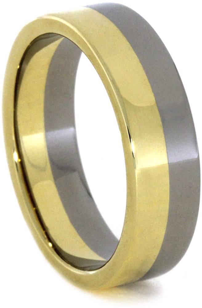 2-Tone Titanium and 14k Yellow Gold 6mm Comfort-Fit Anniversary Ring, Size 7.5