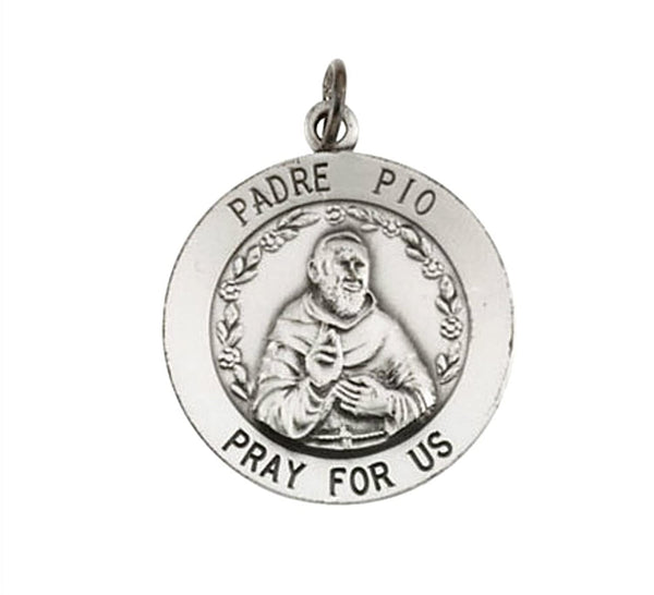 Sterling Silver Round St. Padre Pio Necklace, 18" (18.5 MM)