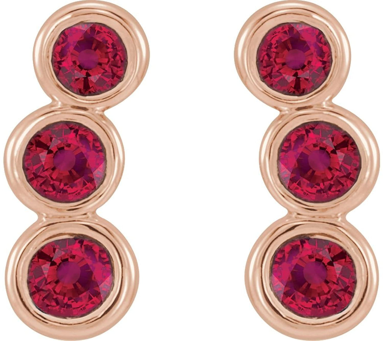 Chatham Created Ruby Three-Stone Ear Climbers, 14k Rose Gold