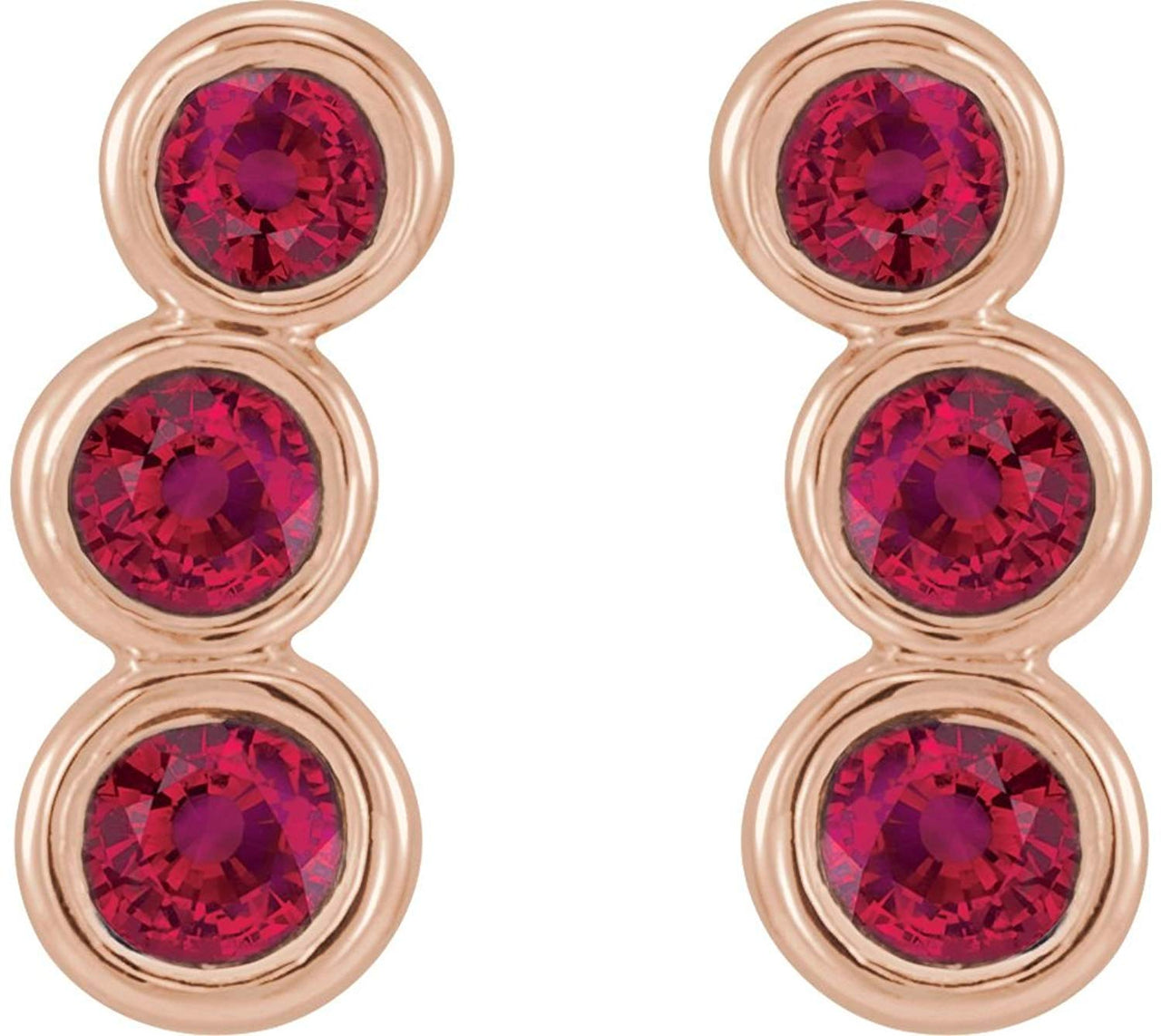 Ruby Three-Stone Ear Climbers, 14k Rose Gold