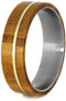 Olive Wood, 14k Yellow Gold Pinstripe 6.5mm Comfort-Fit Matte Titanium Wedding Band, Size 4.25